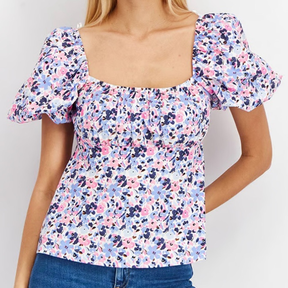 Miss Selfridge NWOT Milkmaid Square Neck Puff Short Sleeve Shirred Back Floral 4